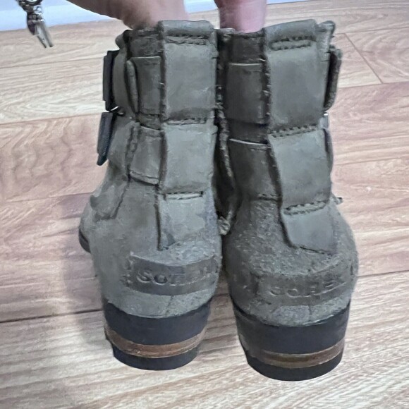 Sorel Lolla Ankle Boots Taupe Khaki Strappy Size 7 Leather Burnish Alpine Tundra - Picture 3 of 8